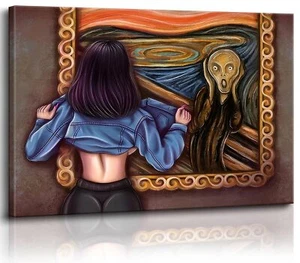 Abstract Edvard Munch canvas wall art famous art The Scream funny woman aesth... - Picture 1 of 7