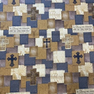 Christian Crosses With Bible Verses Cotton Fabric. Sold by the half yard - Picture 1 of 15