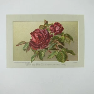 Victorian Greeting Card New Years Red Rose Flowers Hildesheimer Faulkner Antique - Picture 1 of 12