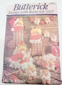 Butterick 6307 Sweet Teddies Christmas Decorations Nursery Items Sewing Pattern - Picture 1 of 4
