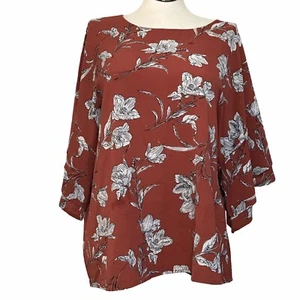 Top túnica Bobeau para mujer talla 2X color rojo estampado floral pulóver cuello redondo - Imagen 1 de 13
