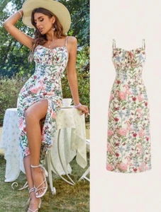 Langes Kleid geblümt Größe 12 14 Beinschlitz romantisch - Bild 1 von 12