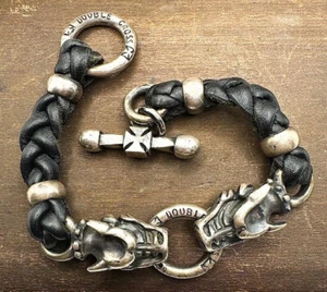 Pulsera Gárgola Travis Walker Doble Cruz 1999 Cuero Plata 925 - Imagen 1 de 12