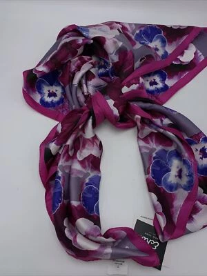 NWT  ECHO SILK SCARF  FLOWERS  FUSHIA & BLUE   SQUARE  K707 - Image 1 of 4