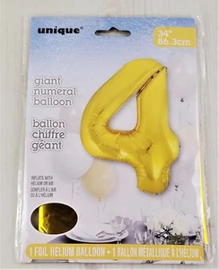 Number 4 Gold Foil 34" Giant Balloon - Picture 1 of 3