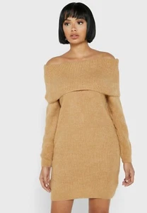 NEW MANGO (Zara Group) fine Knit Dress in medium brown (camel) size EUR L USA 8 - Picture 1 of 7
