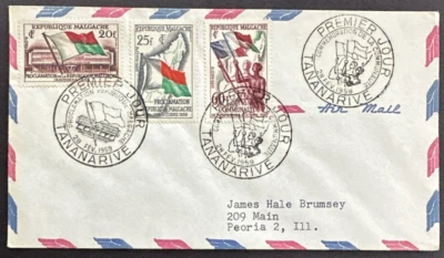 Malagasy Republic 1959 FDC Sc#303-305 Air Mail Cover Proclamation - Image 1 of 2