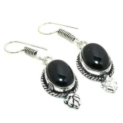 Bonito Arete De Ónix Negro De Plata Esterlina 925 Hecho A Mano A-9 - Imagen 1 de 4