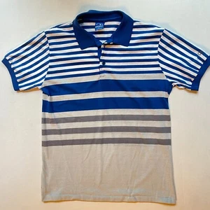 Vintage Op Ocean Pacific Polo Shirt Striped Blue Gray Mens Large Short Sleeve - Picture 1 of 8