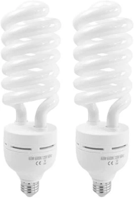 65W Daylight Fluorescent Spiral Light Bulb 6500K 110V White Studio Light 2 Pack - Image 1 of 4