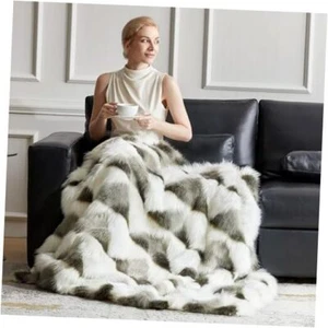 Faux Fur Throw Blanket for Couch - Fuzzy Fleece Blankets, Luxury Thick Soft - Picture 1 of 7