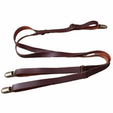 Stylish Vintage Leather Suspenders with Brass Clip on Hooks H Back Design