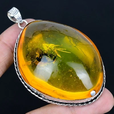Colgante hecho a mano ámbar báltico chapado en plata 925 de 2,88" Foto 1 de 3