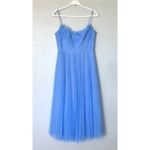 ML Monique Lhuillier Blue Tulle Midi Dress Size 8 - Picture 1 of 10