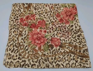 Vintage 100% Silk Scarf Square Floral Leopard Red Brown 20" x 19" Gorgeous - Picture 1 of 5
