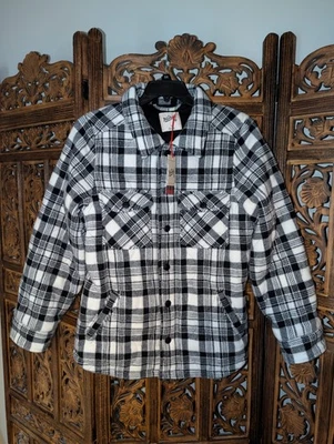 Nueva chaqueta de invierno para hombre Woolrich negra/blanca acolchada a cuadros con bolsillos  Foto 1 de 4