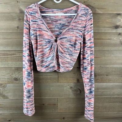 Camisa para mujer American Eagle manga larga campana retro recortada boho rosa azul pequeña Foto 1 de 4