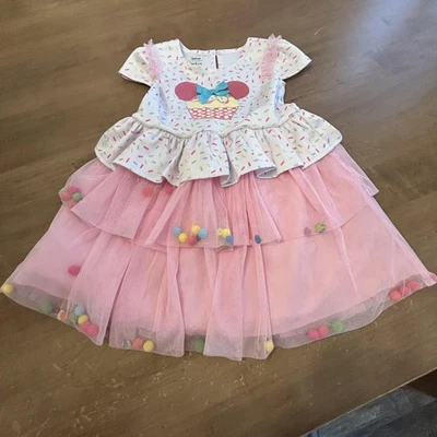 Vestido Disney Pippa & Julie Meninas 3T Rosa Polvilhado Minnie Cupcake Tule Pom Pom - Imagem 1 de 4