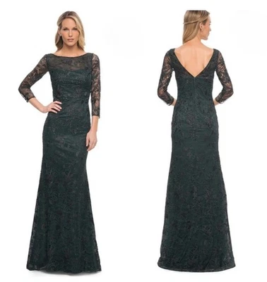 Vestido La Femme Verde Esmeralda Oscuro Adornado Tul y Encaje Línea A Talla 6 Foto 1 de 4