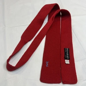 Vintage YSL Yves Saint Laurent Paris Square Tip Tie 100% Cotton Knit Slim Red - Picture 1 of 24