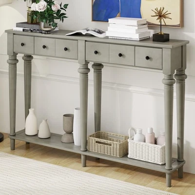 Mesa consola retro mesa de entrada sofá vintage mesas con 4 cajones y estante abierto Foto 1 de 4