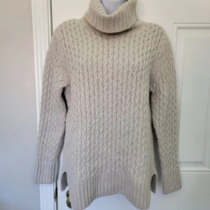 J Crew Damen Grobstrick Rollkragen Pullover Zopfmuster Elfenbein Kuschelig Größe Large - Bild 1 von 10