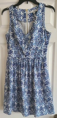 MILLY (Size 4) for Design Nation Blue White Aztec Boho Print Fit & Flare Dress - Image 1 of 4