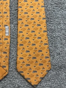 HERMES Neck Tie Silk Orange Hippopotamus Hippo Animal - Picture 1 of 5