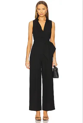 Mara Hoffman Crepe cross front Open Back jumpsuit Women's XS Black Tuxedo Wool - Image 1 of 4