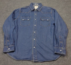 Camisa Levis Hombres L Azul Western Denim Jean Perla A Presión Rojo Pestaña Diente de Sierra Bolsillos - Imagen 1 de 15
