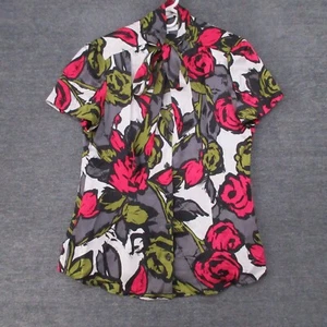 Trina Turk Bluse Damen 12 Blumen Rosen Seide Kurzarm Ausschnitt zum Binden Knopfleiste - Bild 1 von 10