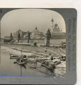 Kreml im Winter von Moskwa Fluss Moskau Russland Schlussstein Stereoview um 1900 - Bild 1 von 3