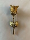 Vintage 3? Long Stem Rose Flower Brooch Pin Gold Tone Metal