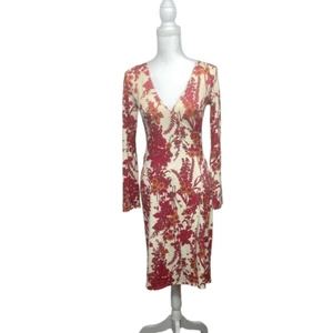 To the Max Red Cream Orange Floral Long Sleeve Semi Wrap Dress Womens Size Small - Picture 1 of 10