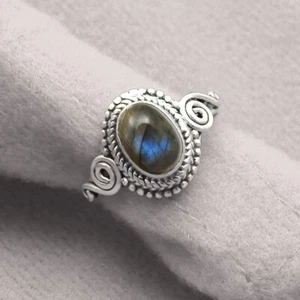 Anello cocktail in argento 925 con pietra preziosa labradorite naturale misura 6 da donna E3 - Foto 1 di 9