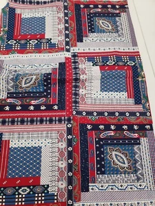 2/3 Yd, Vintage Red White Blue Western Log-Cabin Print Cranston, P955 Paisley US - Picture 1 of 6