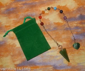 Chakra Green Aventurine Pendulum Heart Handle NEW Bag Divination Skrying Luck - Picture 1 of 3