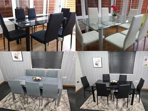 DINING TABLE SET GREY BLACK WHITE KITCHEN TABLE WITH 4 6 CHAIRS - Picture 1 of 65