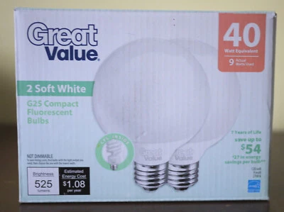 Great Value G25 Compact Fluorescent 40W Bulbs (2-Pack) - Image 1 of 4
