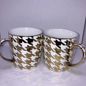 Two (2) 10 Strawberry Street houndstooth print Metal Gold Mug - Picture 1 of 5