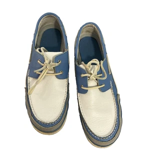 GBX Nautical Boat Shoes Men 13 M Blue White Leather Lace Up Preppy Loafers 13M - Picture 1 of 21