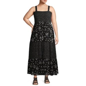 TERRA & SKY Woman Floral Maxi Twin Printed Tiered Dress Square Neck - Picture 1 of 8
