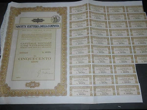 1957 SOCIETA' ELETTRICA DELLA CAMPANIA PER AZIONI IN NAPOLI 500 AZIONI - Picture 1 of 1