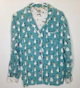 Munki Munki WOMEN'S Flannel PJ Top Snowman (AQUA/WHITE SMALL)NWOT - Picture 1 of 3