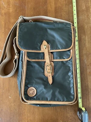 RARO Bolso de Hombro Mundo de Caza Bandolera Lona Cuero Verde Musgo Foto 1 de 4