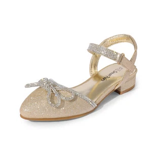 Girls Dress Shoes Low Heels Glitter Princess Shoes Party Wedding Dance Shoes US - Picture 1 of 15