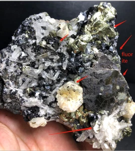 544g  sphalerite &chalcopyrite&Pyrite &calcite &FLUORITE & Crystal Cluster Y877 - Bild 1 von 11