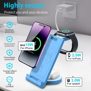 Estación de carga de cargador inalámbrico 3 en 1 para todos los Apple iWatch Air Pods iPhone 15 - Imagen 1 de 13