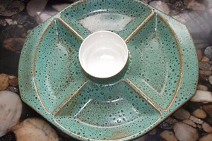 POOLE KERAMIK G SYDENHAM + MORRIS TÜRKIS GRÜN MEERESWAPPEN HORS D'OEUVRES SCHALE - Bild 1 von 22