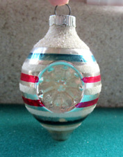 Double Indent Silver Stripe Mercury Glass Ornament w/ Mica   Top Shaped